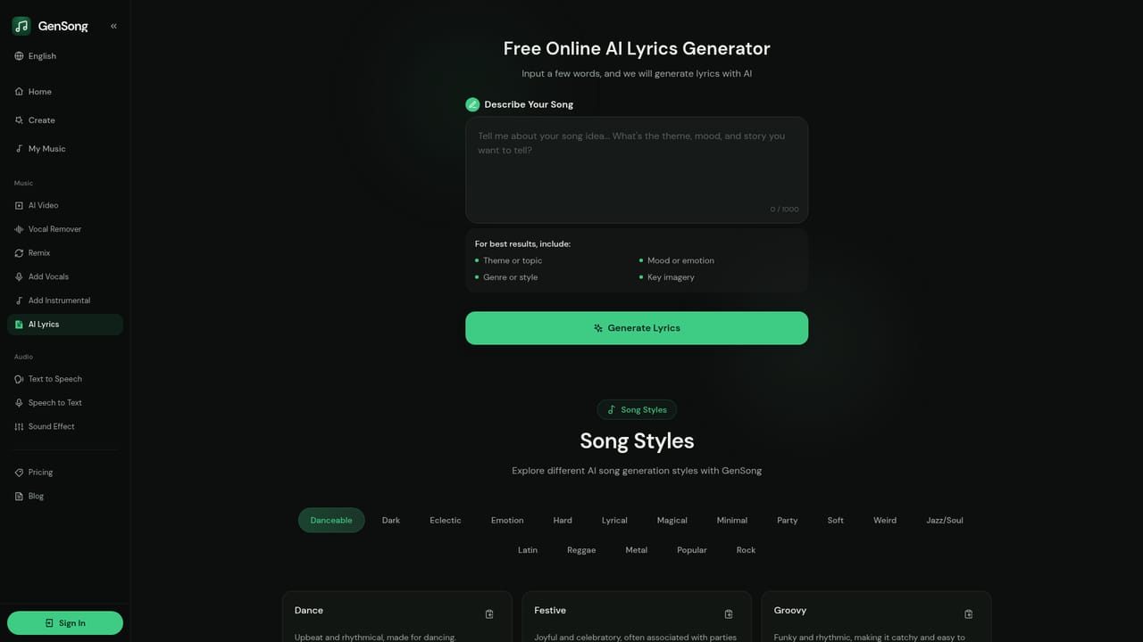 GenSong — Add lyrics if you have them