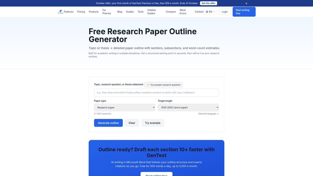 GenText AI Assistant — Build your outline