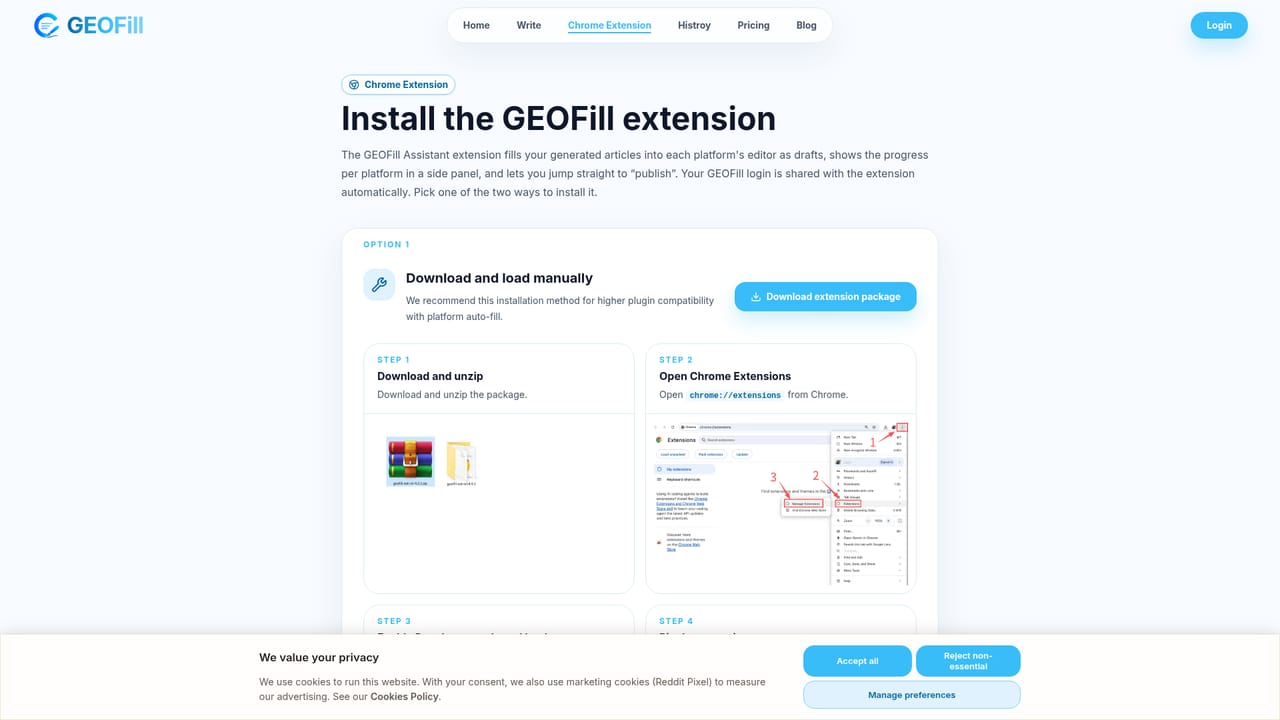 GEOFill — Install the Chrome extension