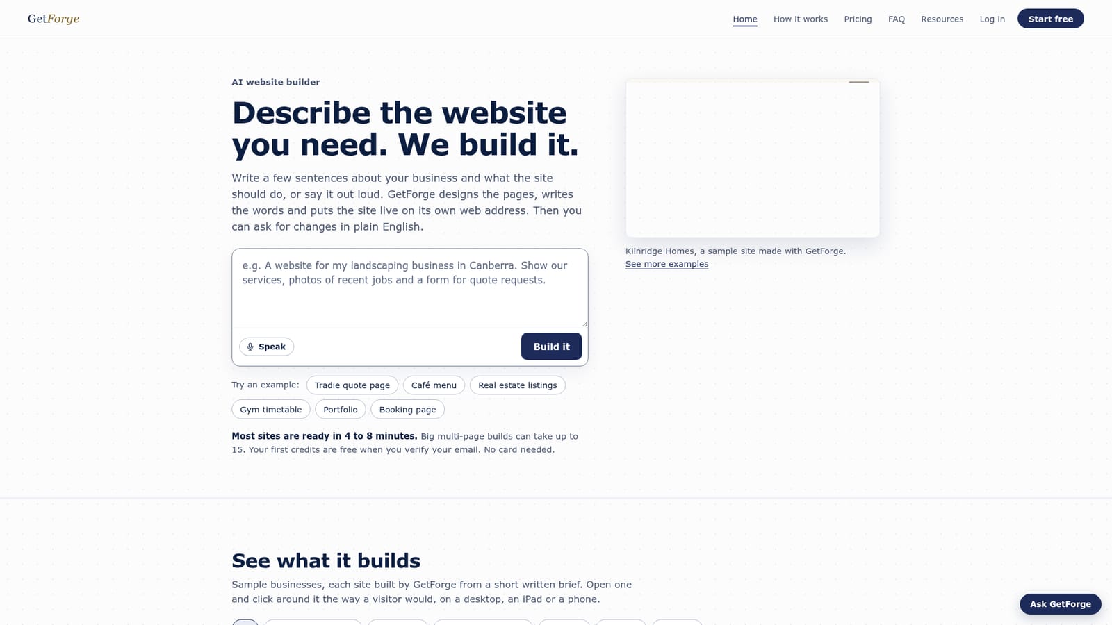 GetForge — Describe the site you need