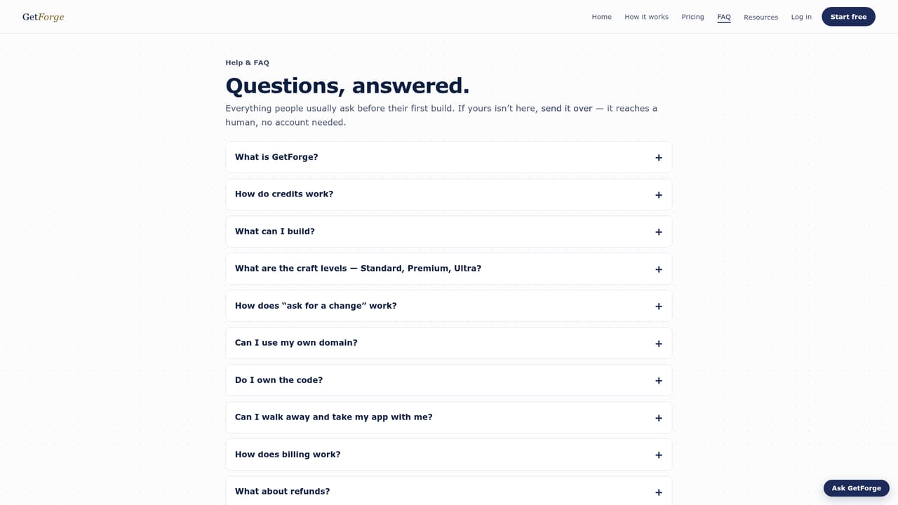 GetForge — Own the output and connect a domain