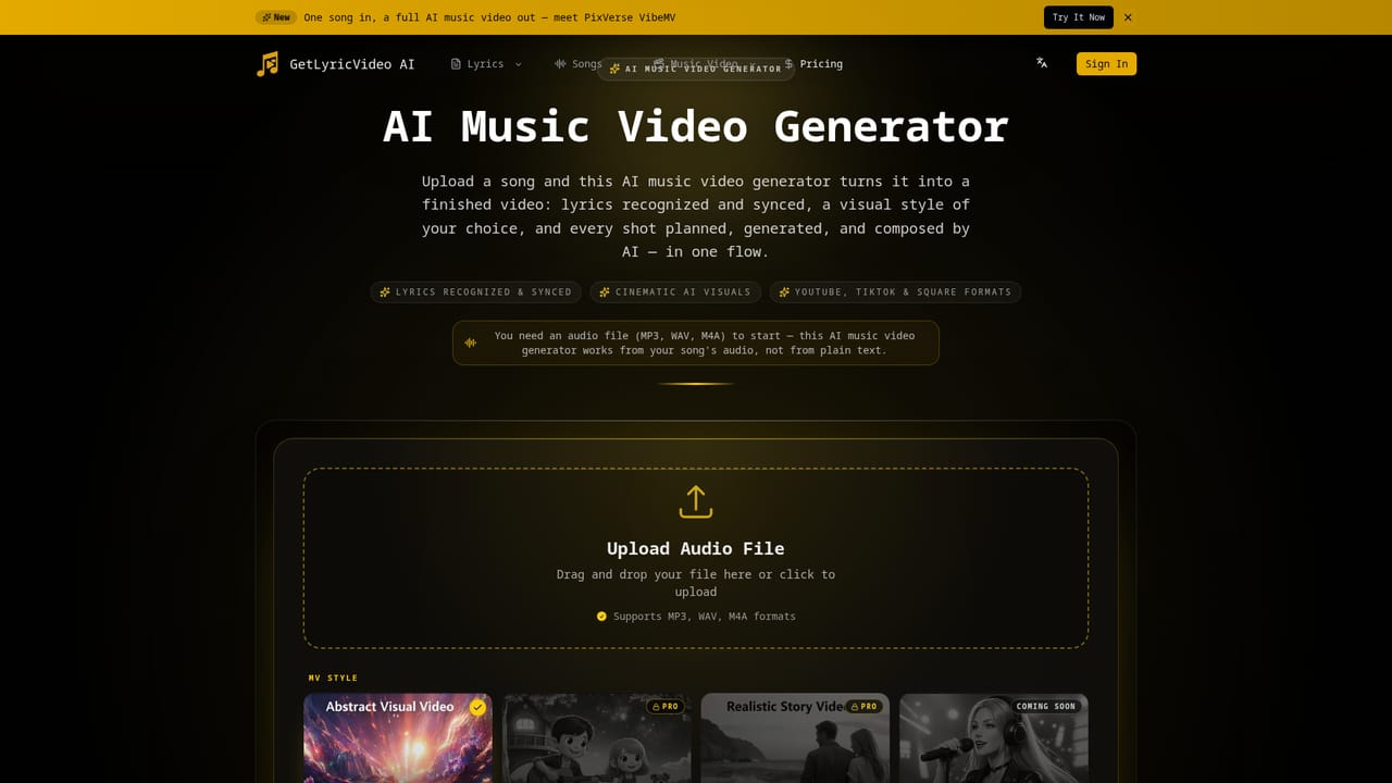 GetLyricVideo AI — Upload your audio file