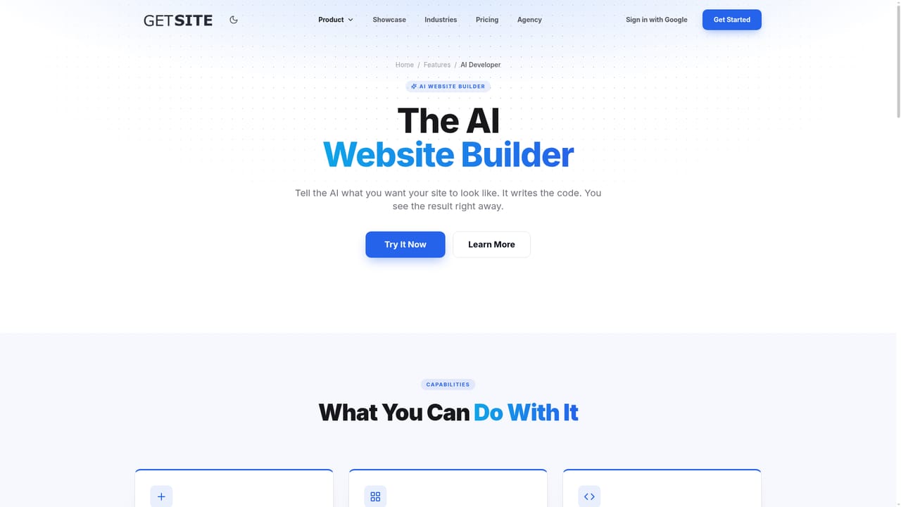 GetSite — Refine visually or with AI