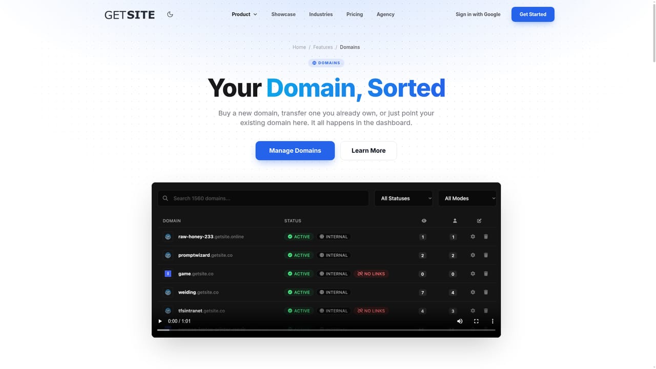 GetSite — Connect a domain and publish