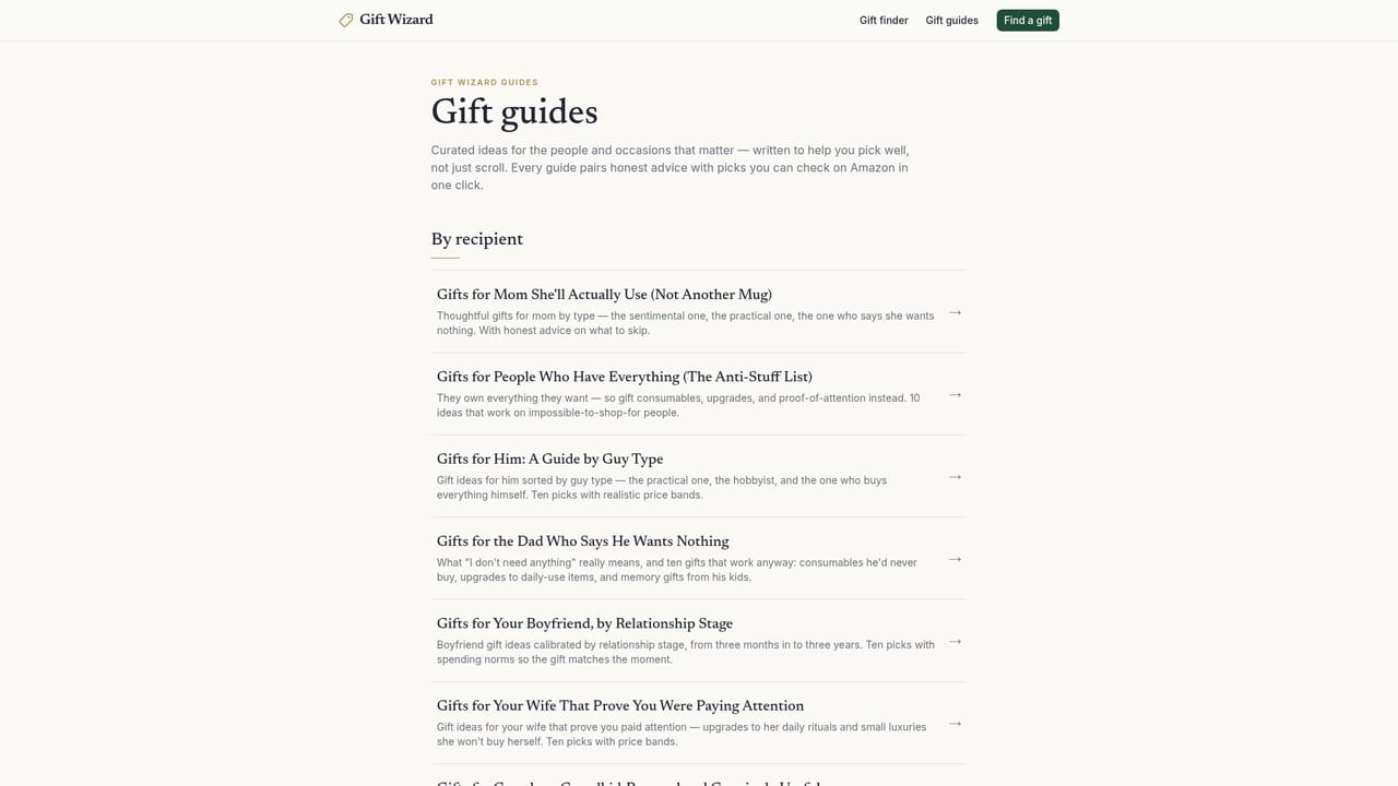 Gift Wizard — Cross-check against a gift guide