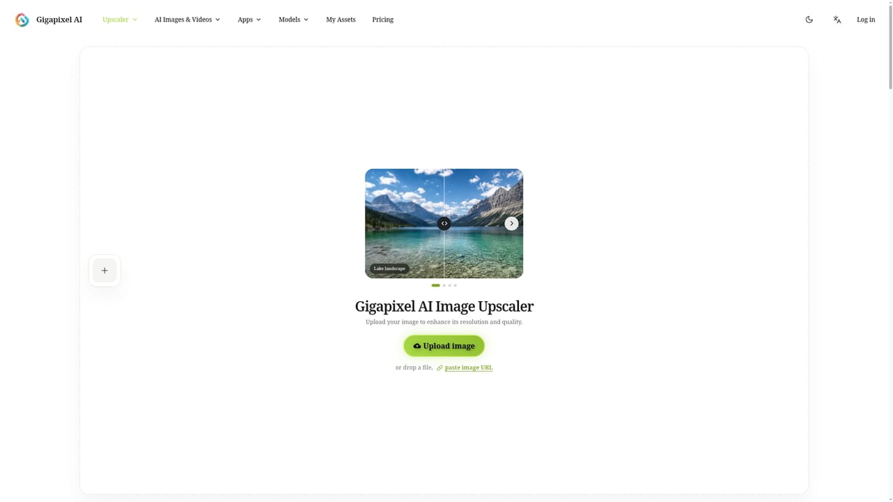 GigapixelAI — Open the upscaler and upload a source file