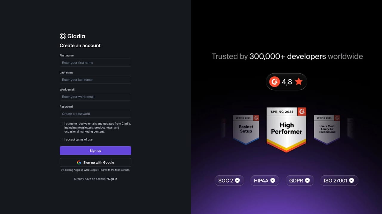 Gladia — Create a Gladia account