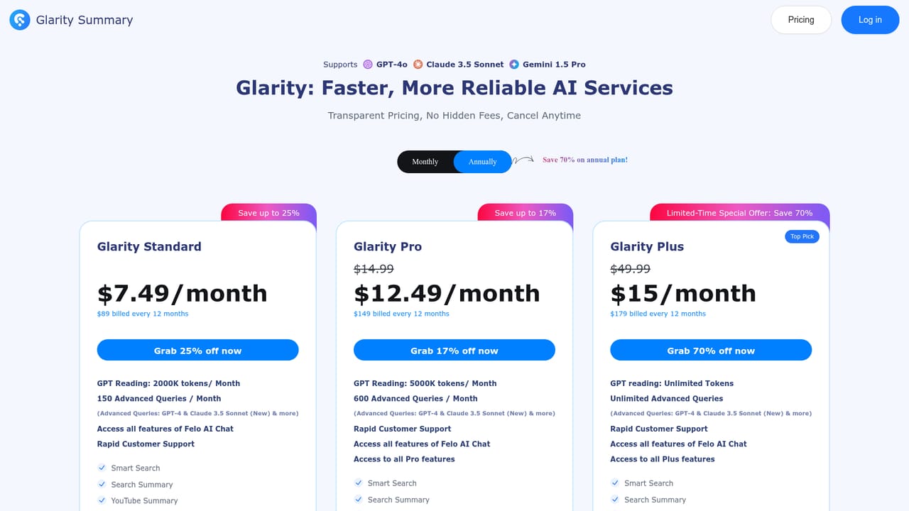Glarity — Create an account and pick a plan