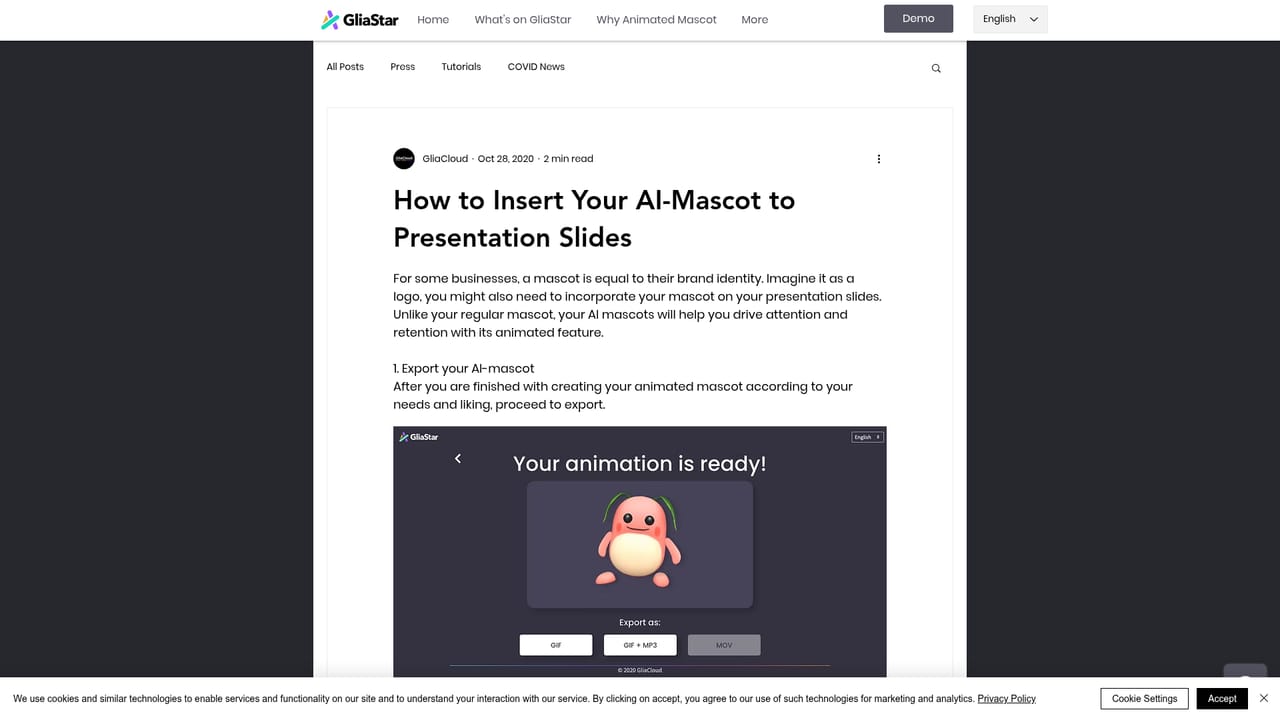 GliaStar — Place the animated mascot in presentation slides