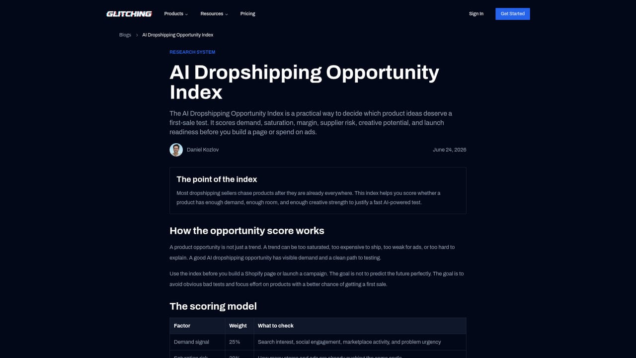 Glitching — Shortlist and score product ideas