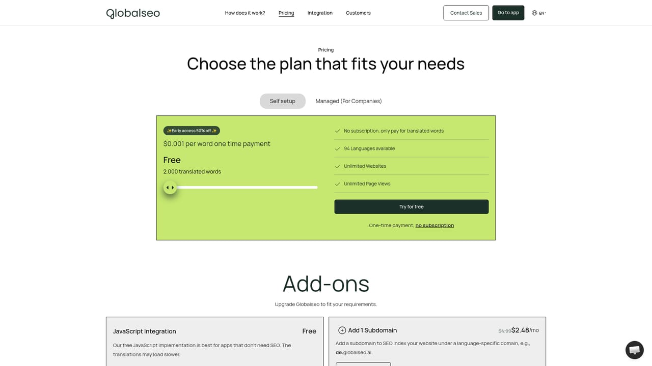 GlobalSEO — Pick self setup or a managed plan