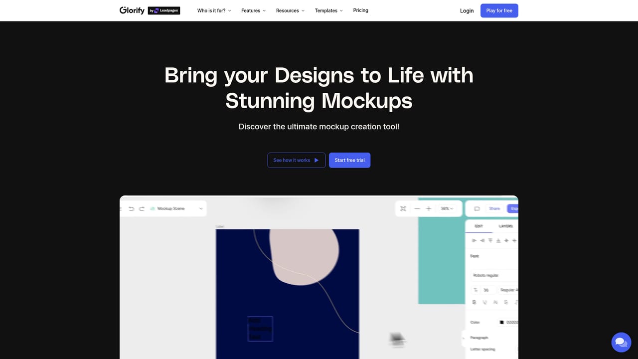 Glorify — Build a product mockup