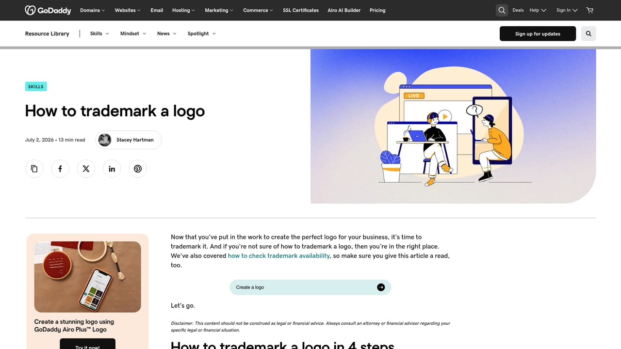 GoDaddy Logo Creator — Plan trademark checks before launch