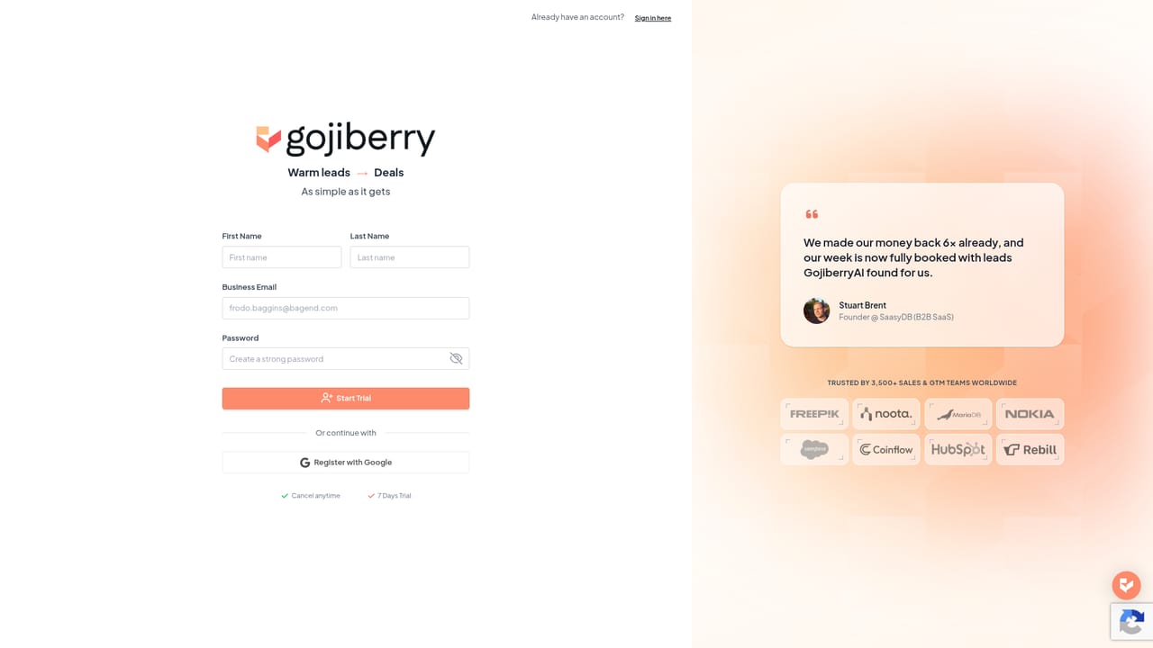 Gojiberry AI — Create your account
