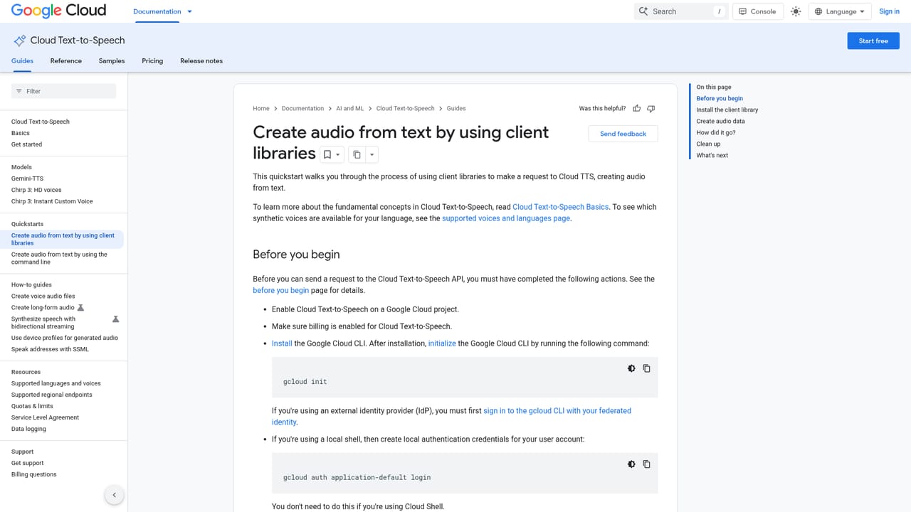 Google text to speech — Run a quickstart