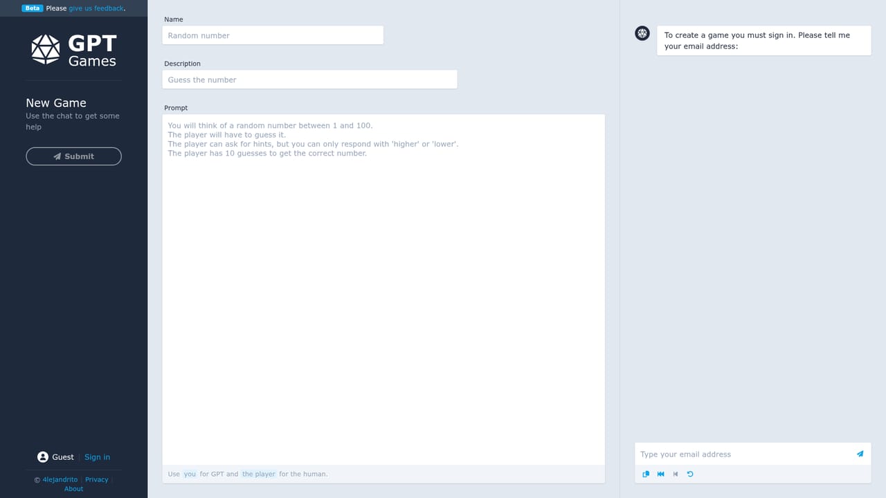 GPT Games — Create and publish your own game
