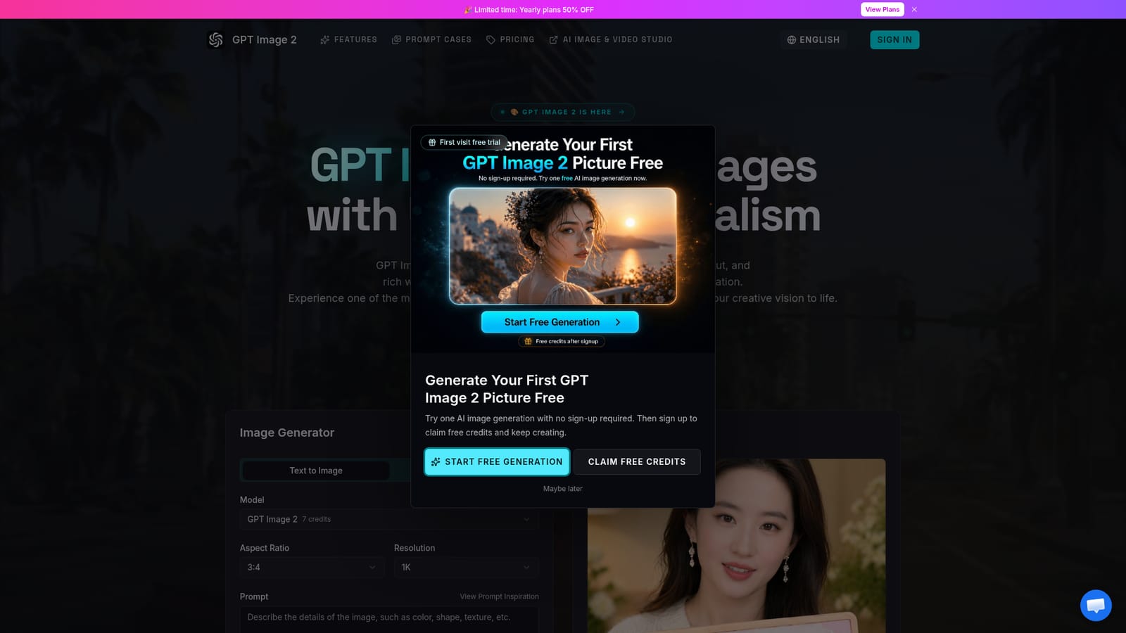 GPT Image 2 3rd party — Open the generator on the homepage