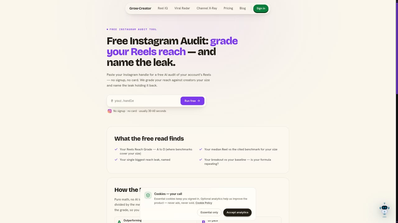 GrowCreator — Try a scan without creating an account