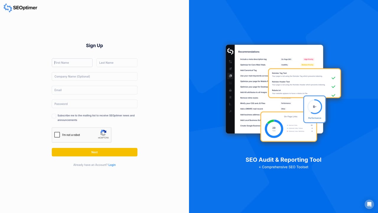 GrowthBar — Create an SEOptimer account