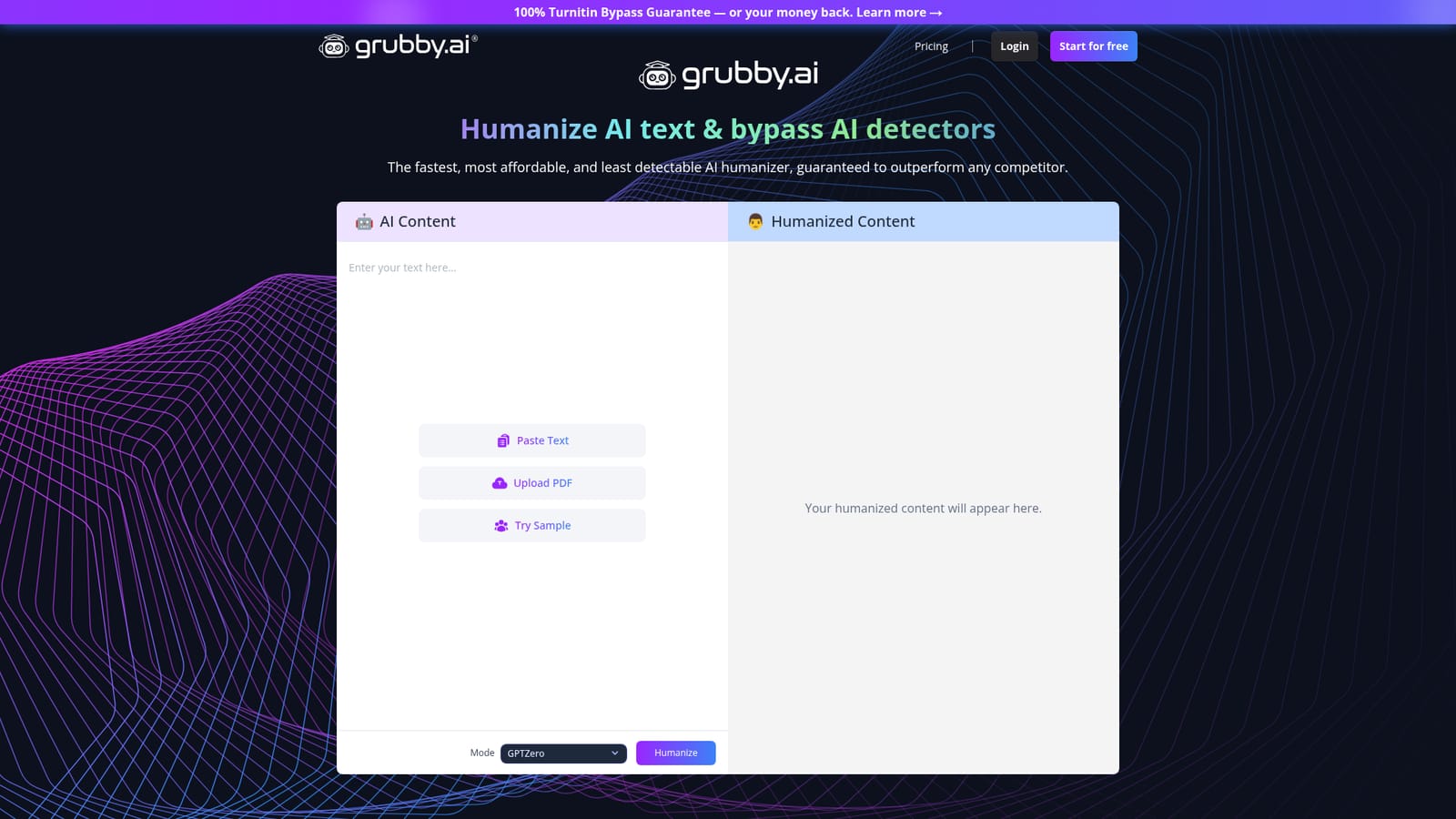 Grubby AI — Paste your text or upload a PDF
