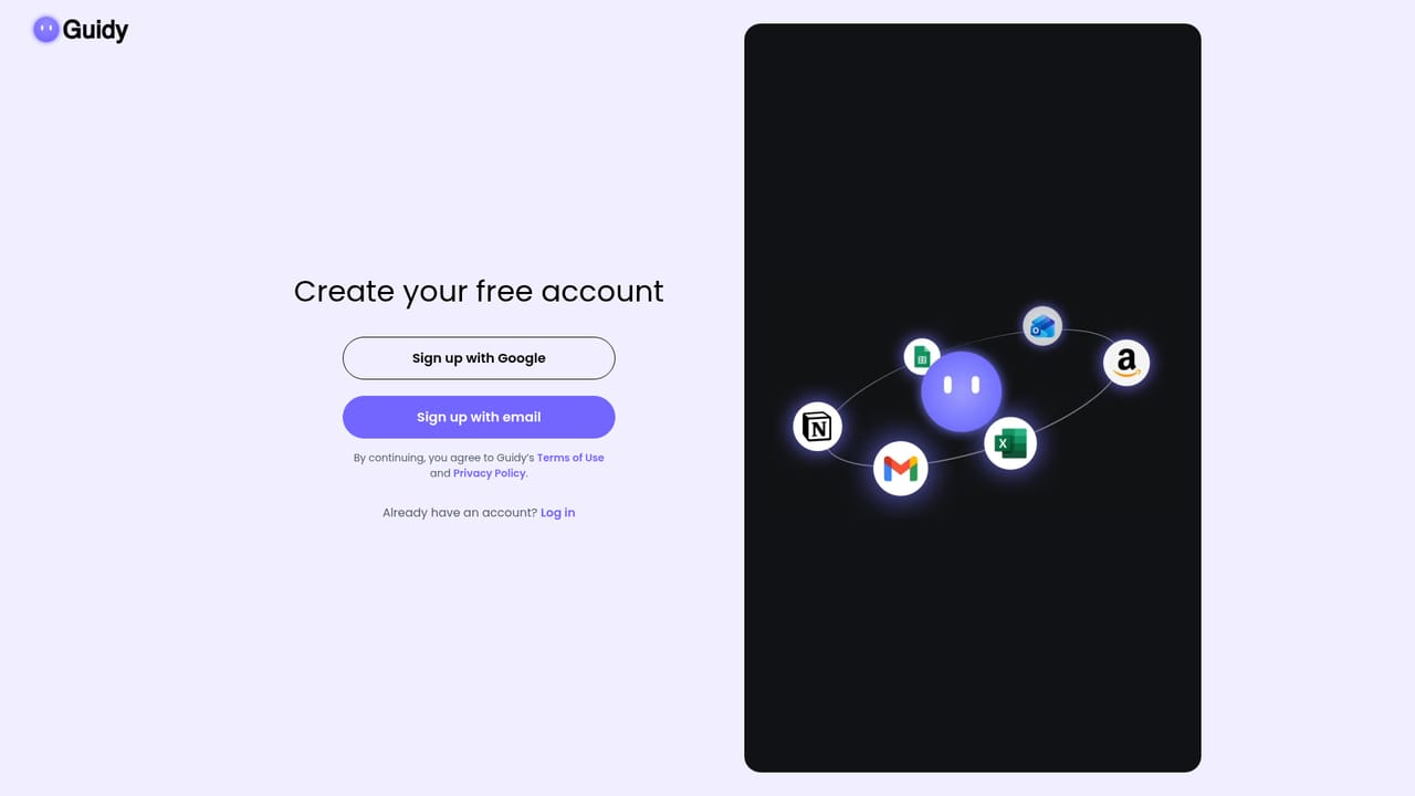 Guidy — Create an account and start the download