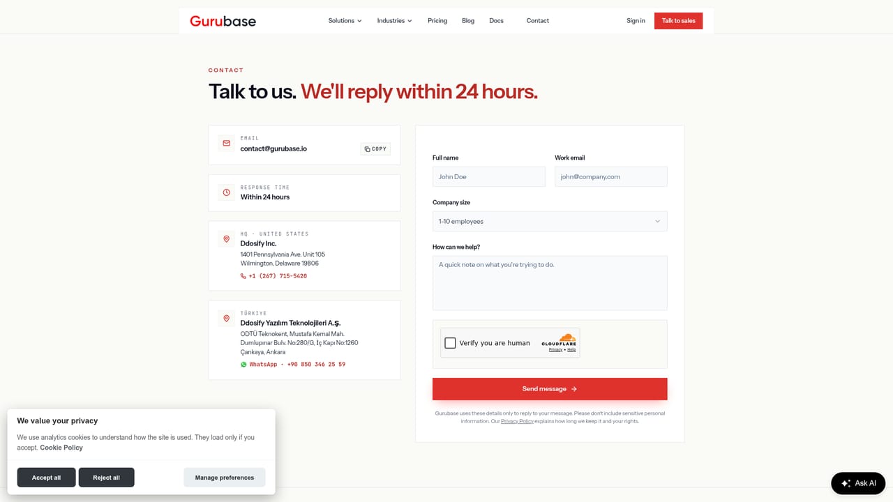 Gurubase — Request a demo and specify your sources