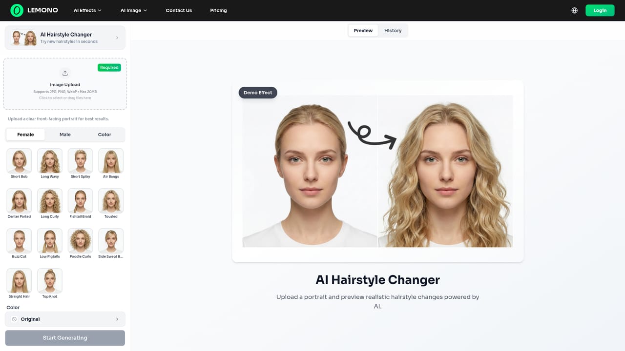 Hairstyle Changer by LEMONO AI — Open the hairstyle changer page