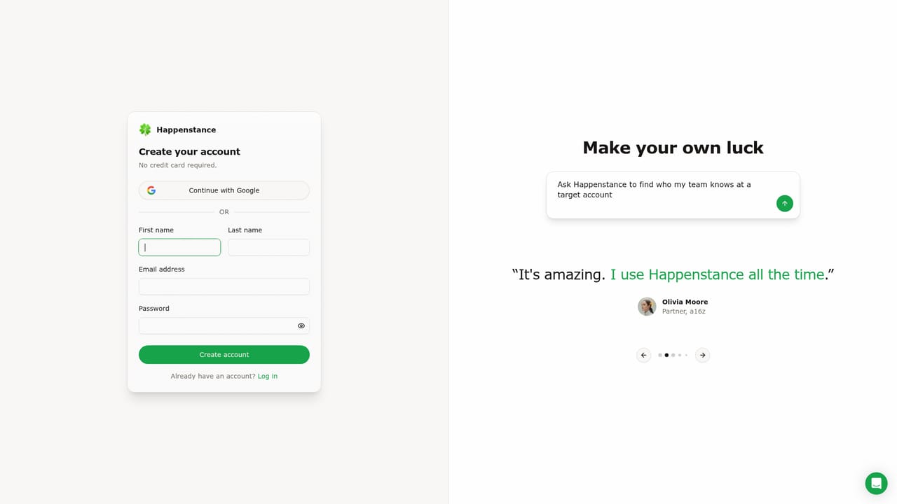 Happenstance — Create an account and connect your accounts