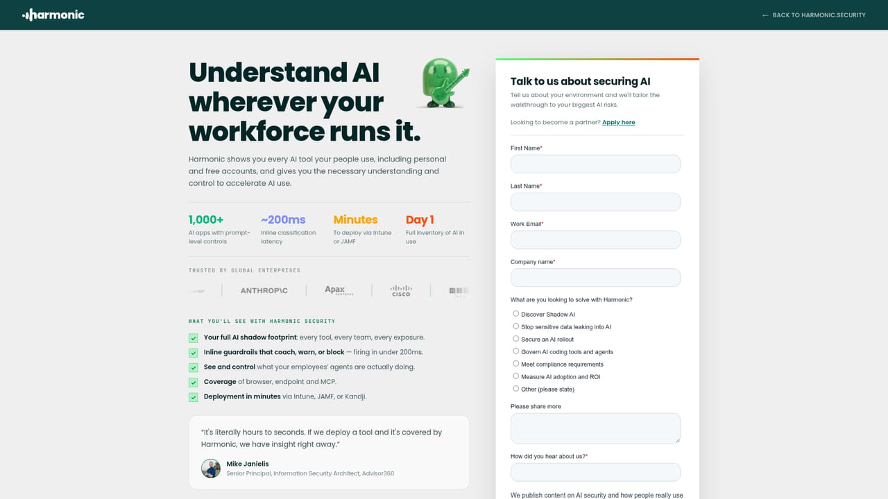 Harmonic Security — Book a demo on your own AI traffic