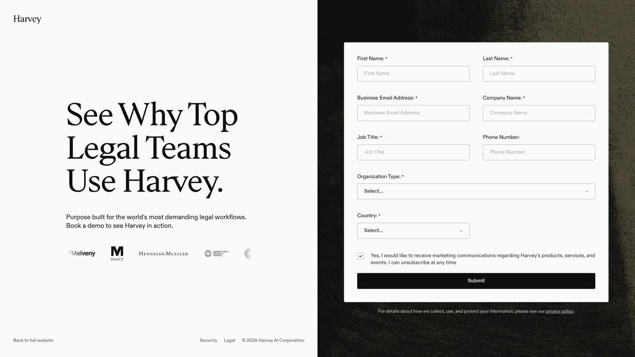 Harvey — Request a demo and pricing