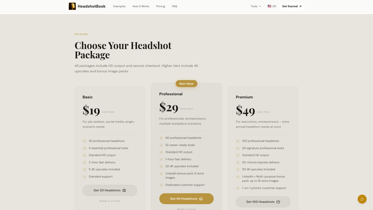 HeadshotBook — Pick a package