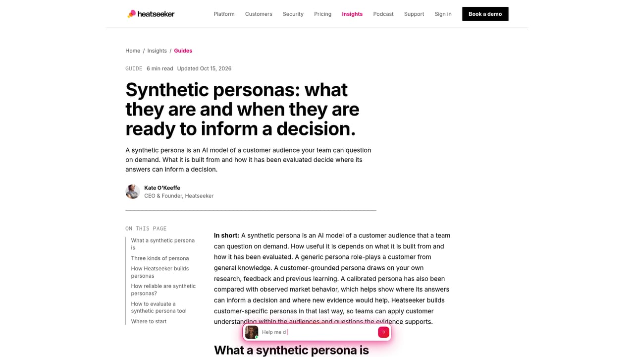 Heatseeker — Read the synthetic persona method