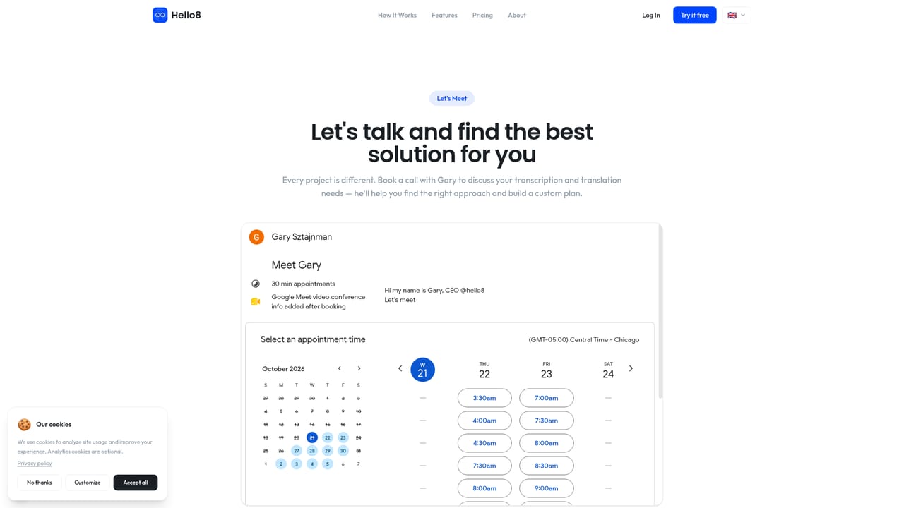 Hello8 — Talk to the team about volume work