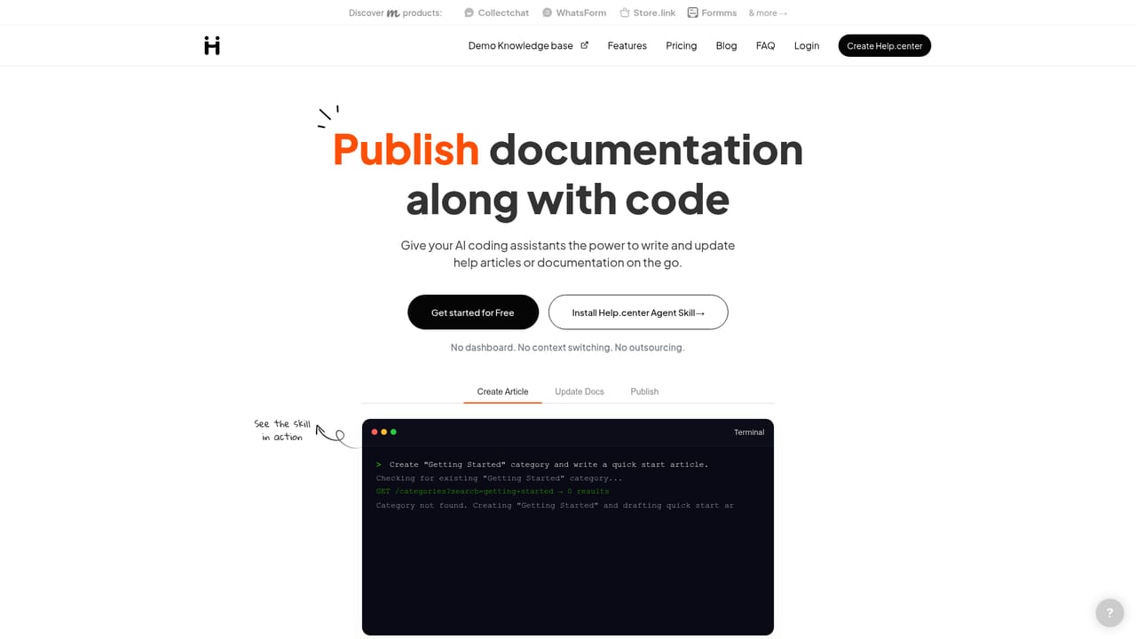 Help Center — Manage docs through an AI assistant