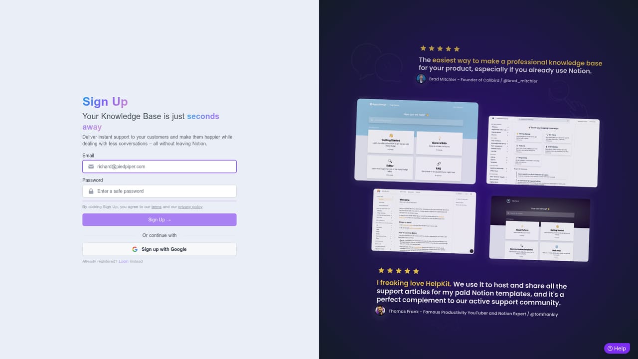 Helpkit — Create a HelpKit account