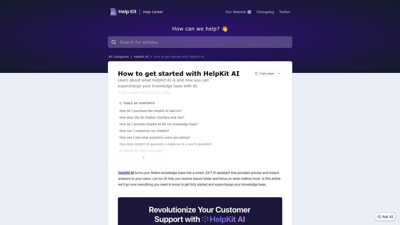 Helpkit — Activate HelpKit AI in the dashboard