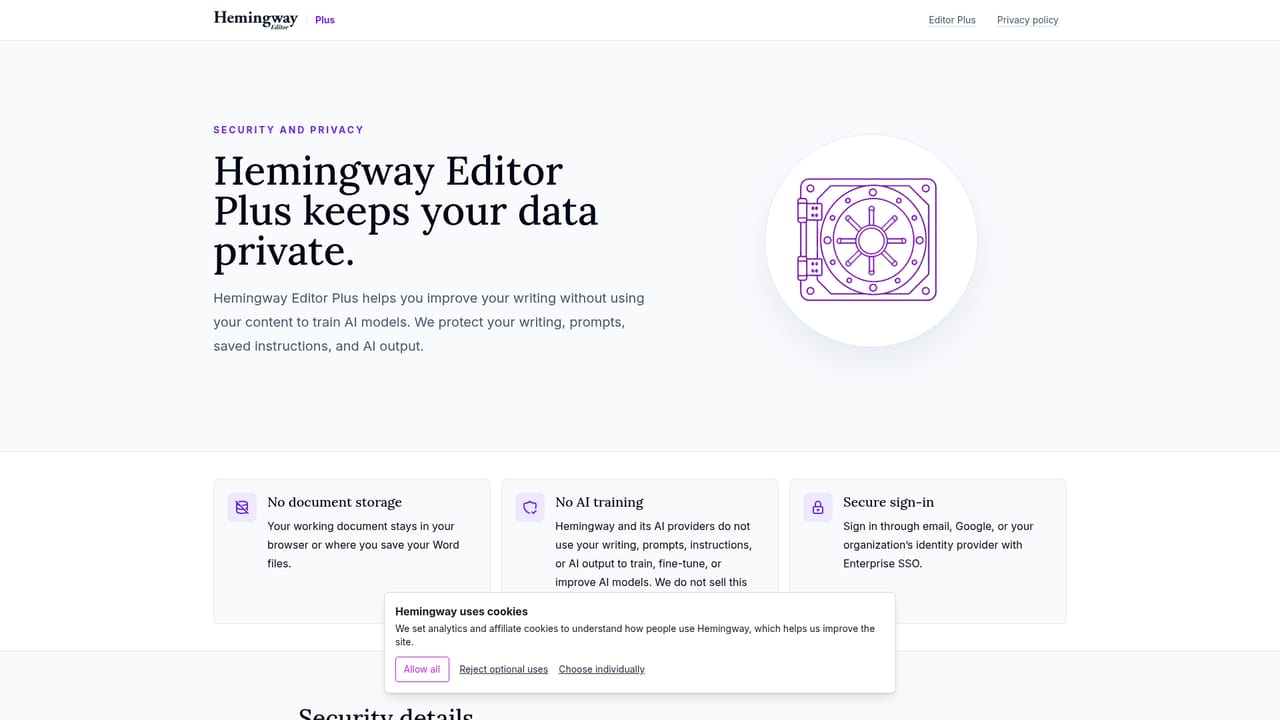 Hemingway Editor Plus — Check the security details
