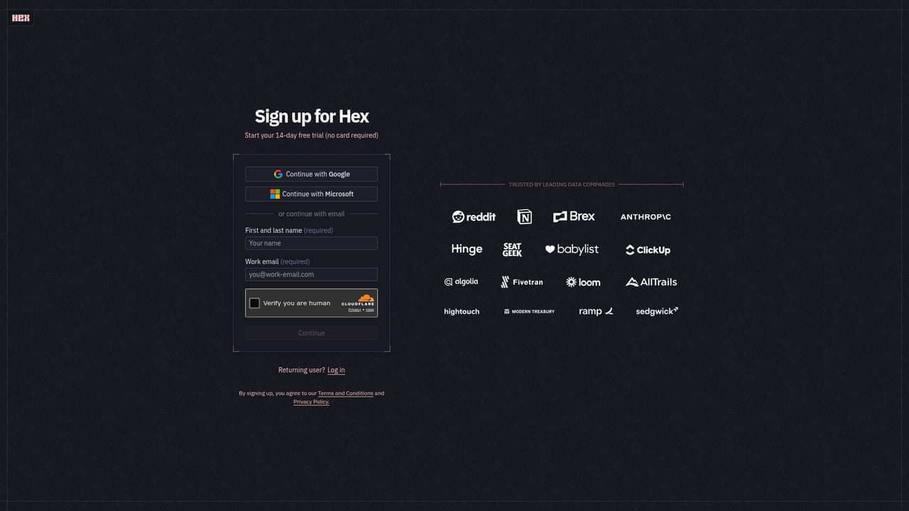 Hex.tech — Request a demo or open a free workspace