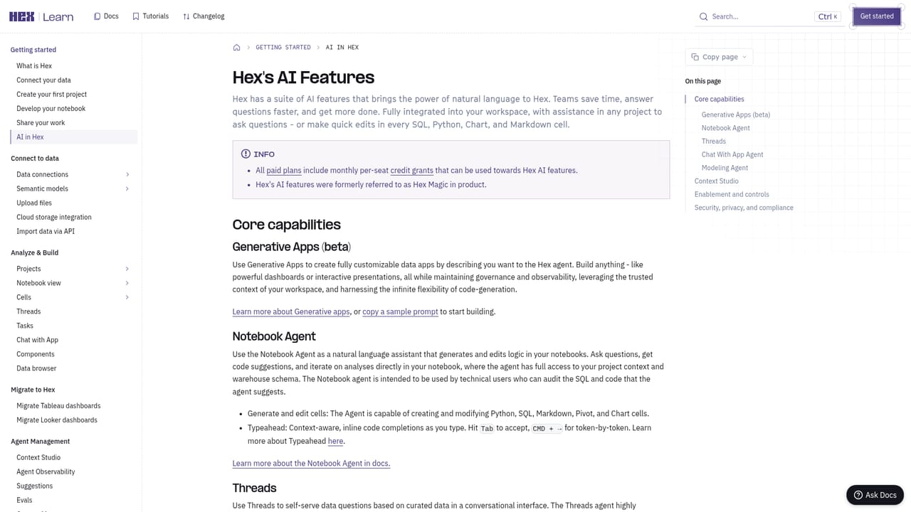 Hex.tech — Read the AI overview in the docs