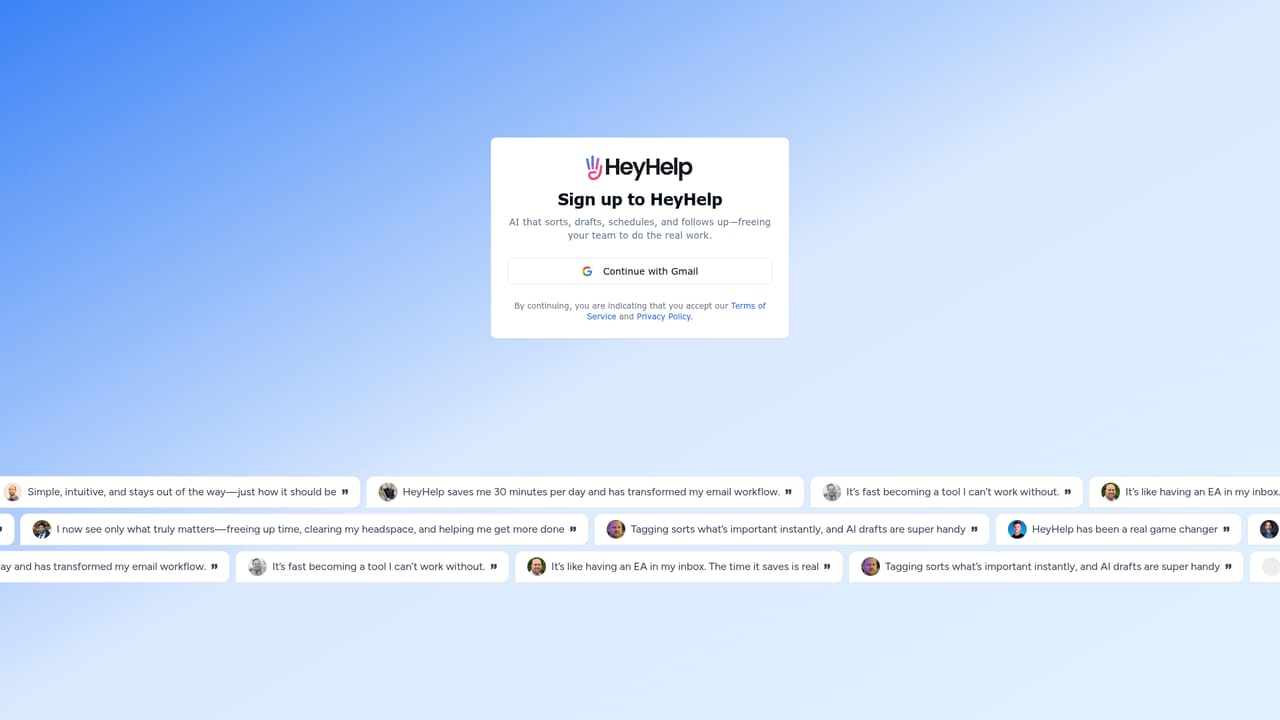 HeyHelp — Sign up and connect your Google account