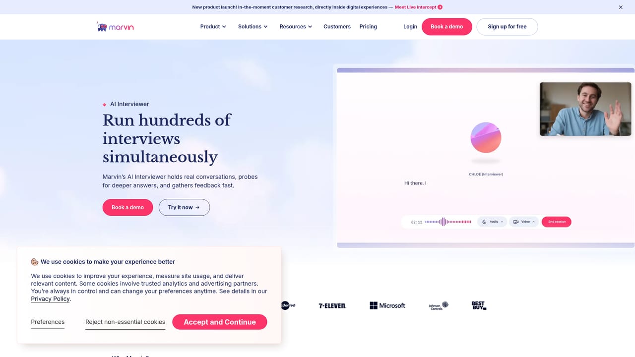 HeyMarvin — Run an AI-moderated or intercepted interview