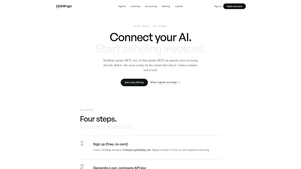 Holdings Invoicing — Install the Holdings MCP server in your AI client