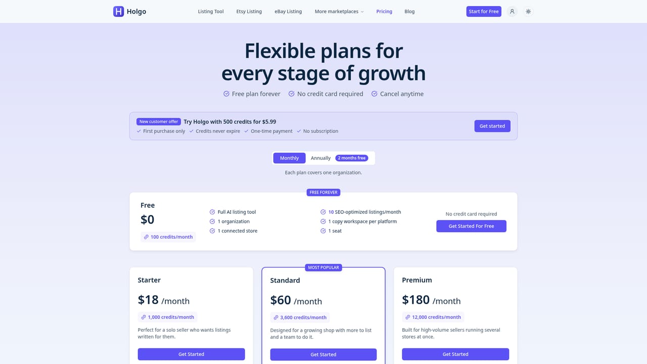Holgo — Compare plans
