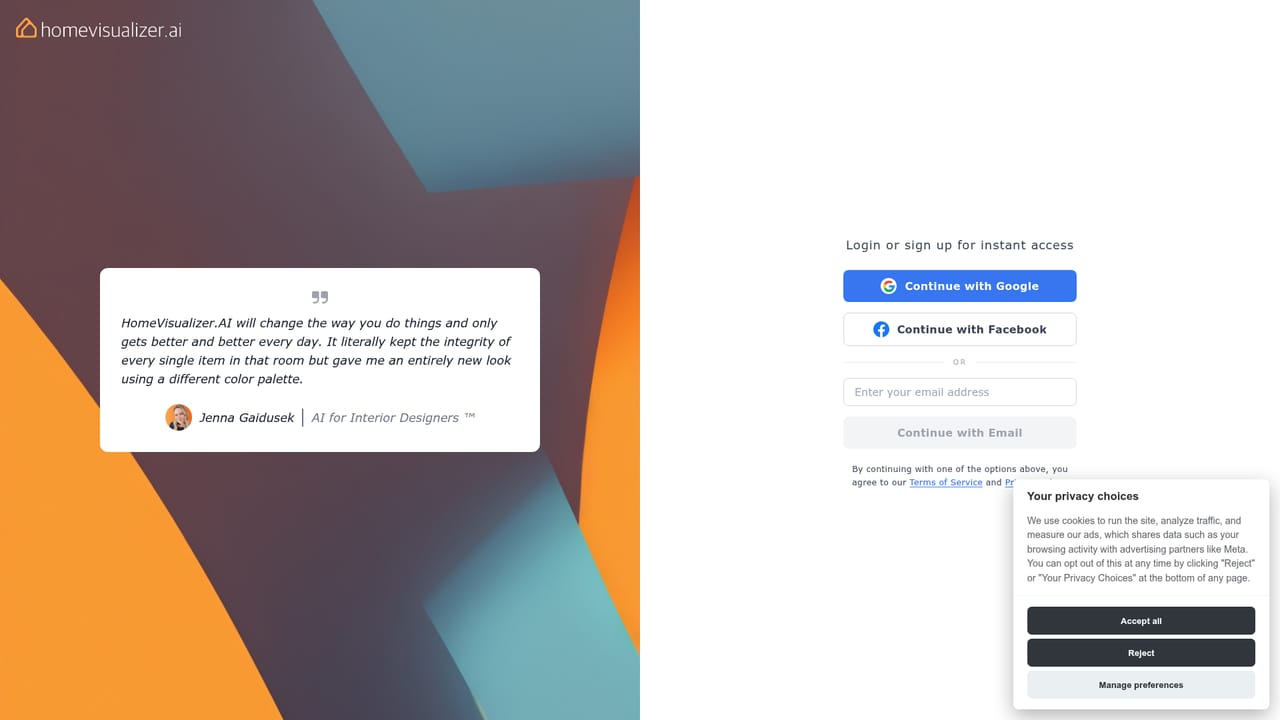 Home Visualizer AI — Create an account