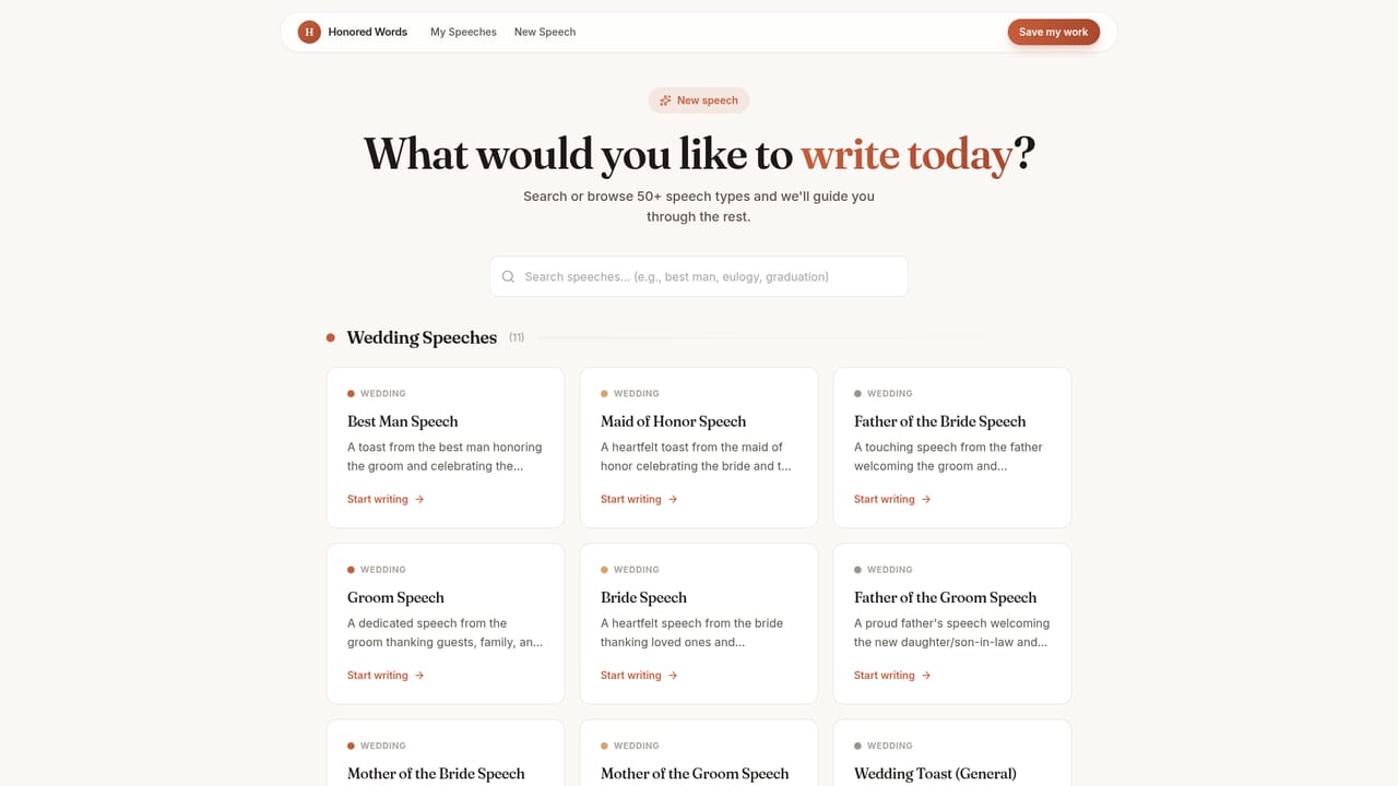 Honored Words — Start a new speech