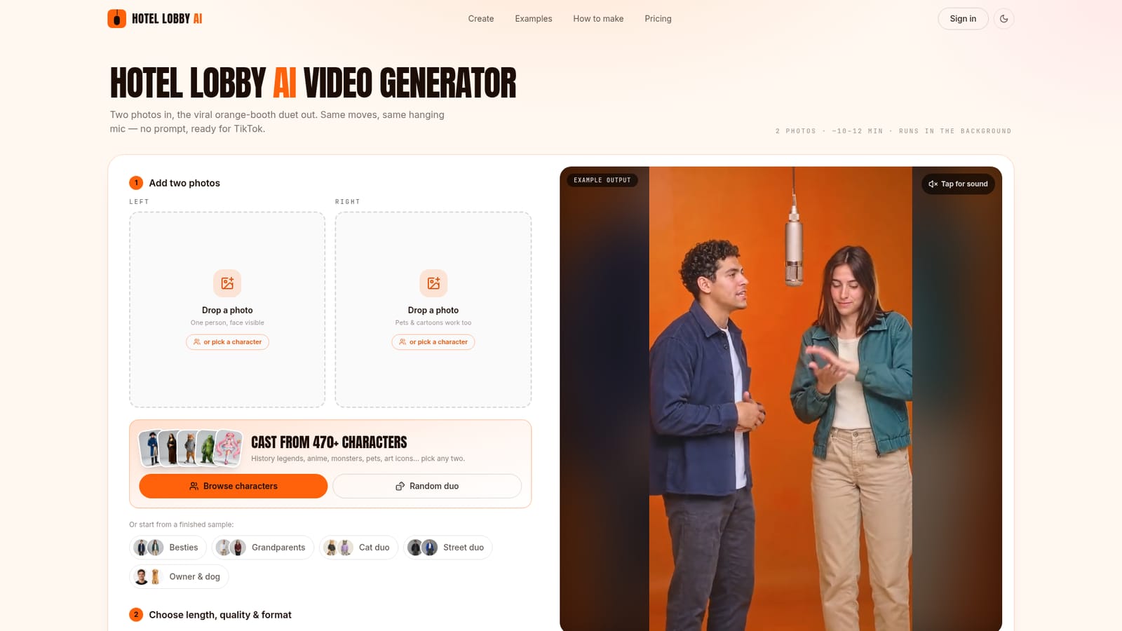 HotelLobbySi.app — Open the generator and add two photos
