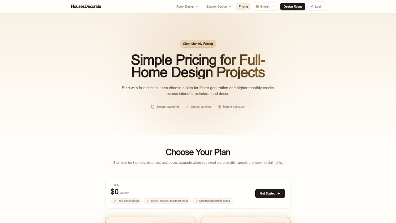 HousesDecorate — Compare plans before scaling up