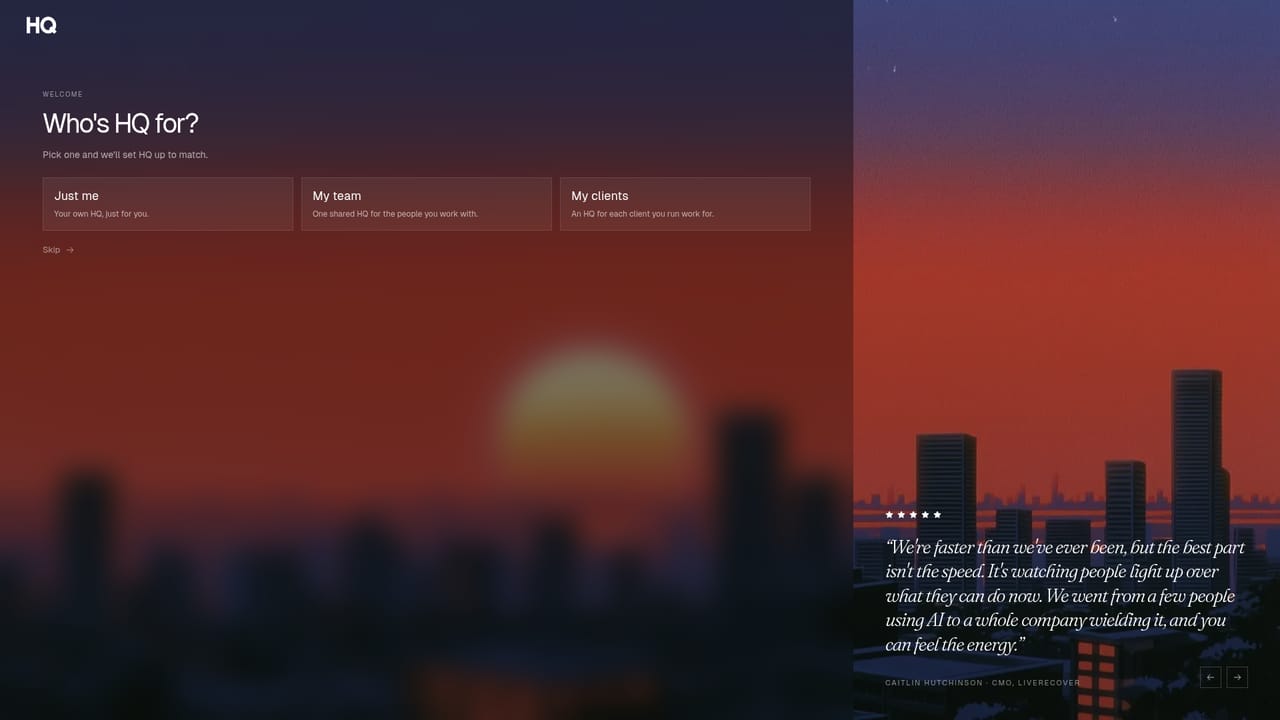 HQ — Install HQ and create your team workspace