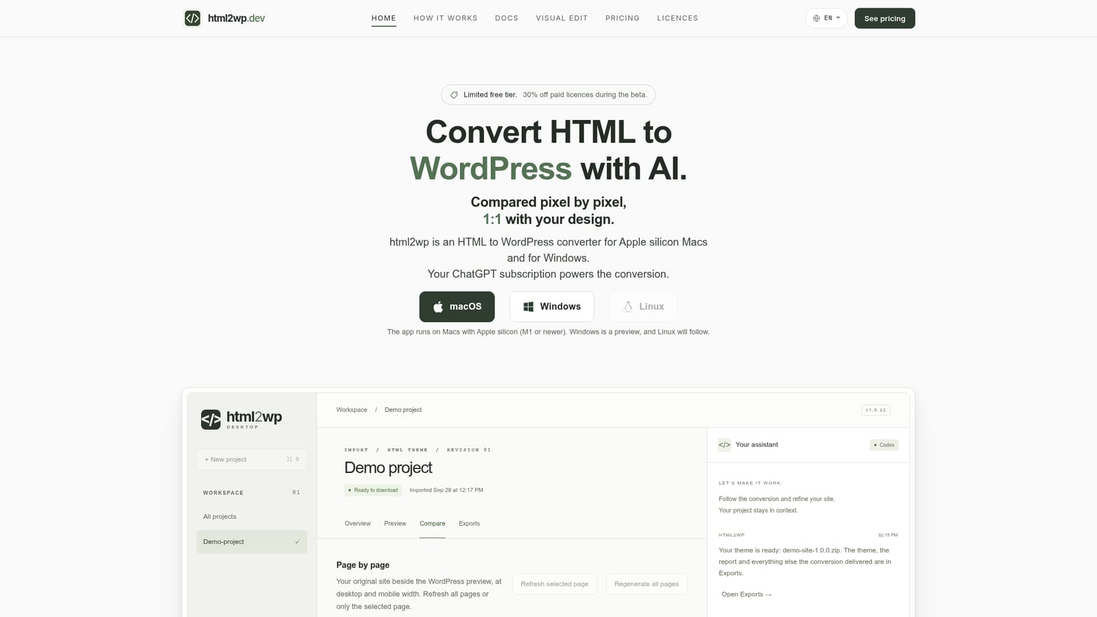html2wp — Install the app and prepare the environment