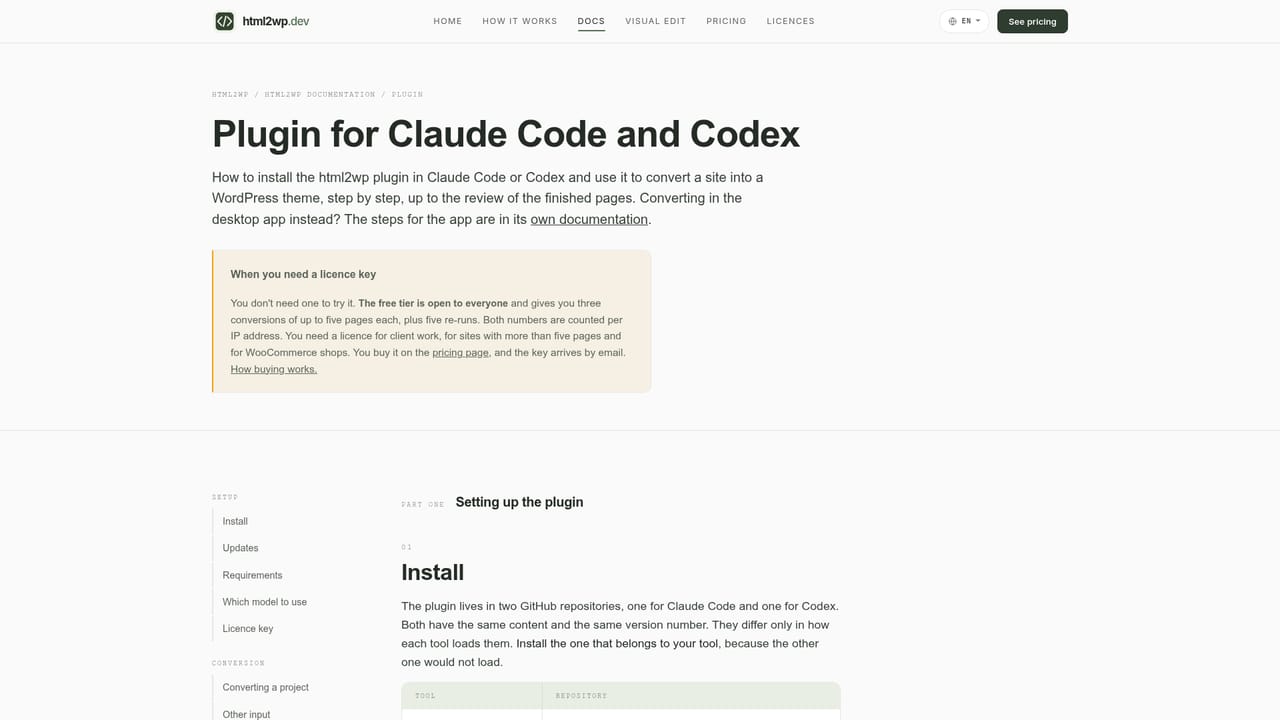 html2wp — Download the theme and install it in WordPress